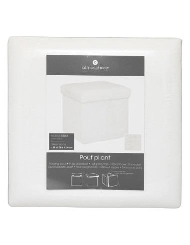 Pouf Pliant Ezzio Fourrure Blanc Atmosphera