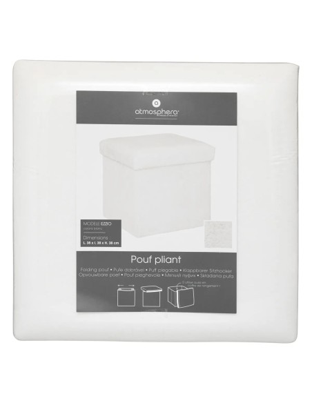 Pouf Pliant Ezzio Fourrure Blanc Atmosphera