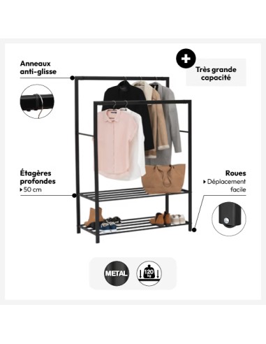 Portant Vêtement Double Athena Noir Five