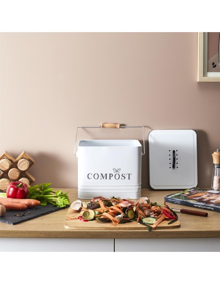 Poubelle À Composter En Métal 10l Blanc Home Deco Factory