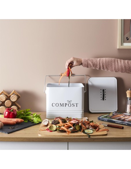 Poubelle À Composter En Métal 10l Blanc Home Deco Factory