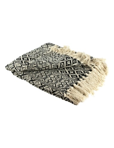 Plaid À Franges Ethnik Ecru Noir Home Deco Factory