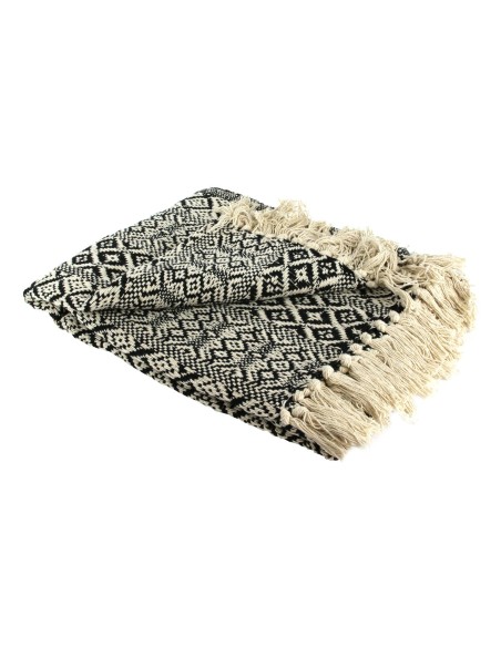 Plaid À Franges Ethnik Ecru Noir Home Deco Factory