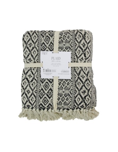 Plaid À Franges Ethnik Ecru Noir Home Deco Factory
