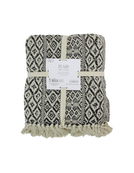 Plaid À Franges Ethnik Ecru Noir Home Deco Factory