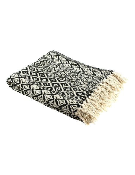 Plaid À Franges Ethnik Ecru Noir Home Deco Factory