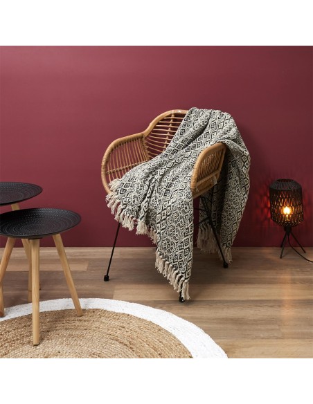 Plaid À Franges Ethnik Ecru Noir Home Deco Factory