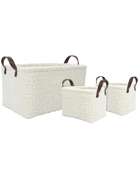 Lot De 3 Paniers De Rangement Bouclette Blanc Home Deco Factory
