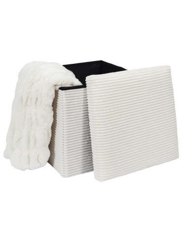 Coffre Pouf Pliable Côtelé Scott Beige Home Deco Factory