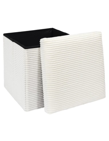 Coffre Pouf Pliable Côtelé Scott Beige Home Deco Factory