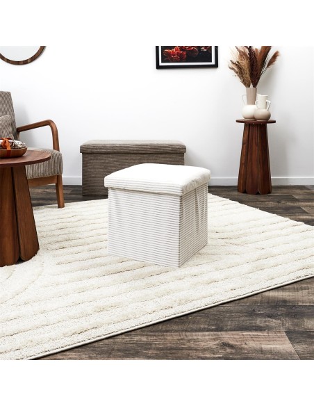 Coffre Pouf Pliable Côtelé Scott Beige Home Deco Factory