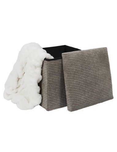 Coffre Pouf Pliable Côtelé Scott Taupe Home Deco Factory