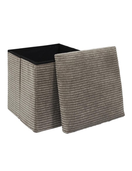 Coffre Pouf Pliable Côtelé Scott Taupe Home Deco Factory