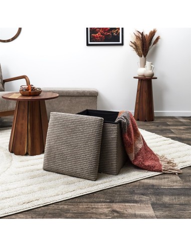 Coffre Pouf Pliable Côtelé Scott Taupe Home Deco Factory