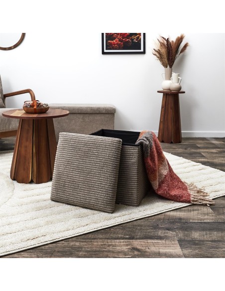 Coffre Pouf Pliable Côtelé Scott Taupe Home Deco Factory