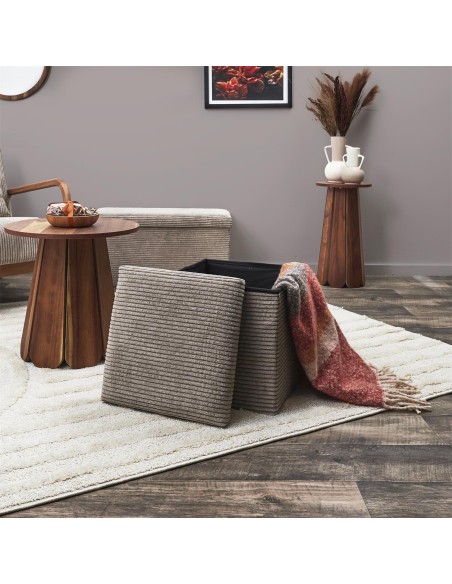 Coffre Pouf Pliable Côtelé Scott Taupe Home Deco Factory