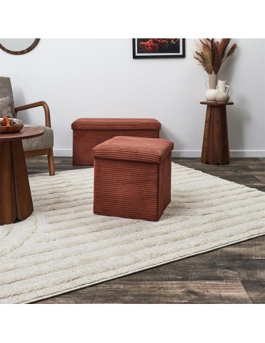 Coffre Pouf Pliable Côtelé Scott Terracotta Home Deco Factory