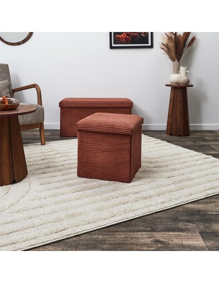 Coffre Pouf Pliable Côtelé Scott Terracotta Home Deco Factory
