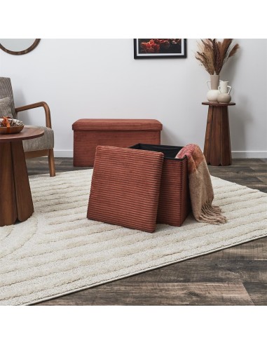 Coffre Pouf Pliable Côtelé Scott Terracotta Home Deco Factory