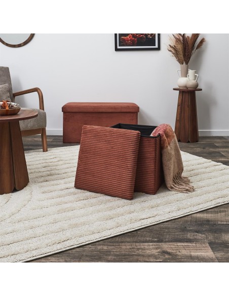 Coffre Pouf Pliable Côtelé Scott Terracotta Home Deco Factory