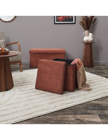 Coffre Pouf Pliable Côtelé Scott Terracotta Home Deco Factory