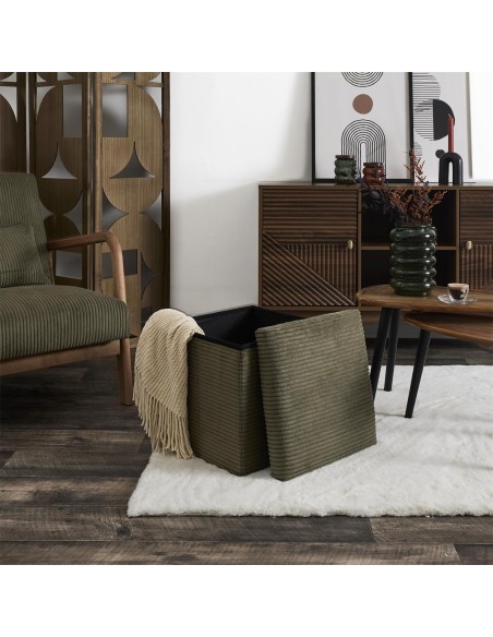 Coffre Pouf Pliable Côtelé Scott Vert Home Deco Factory