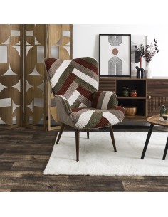 Fauteuil De Salon Patchwork Côtelé Scott Multicolore Home Deco Factory 2