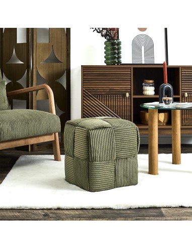 Pouf Côtelé Tresse Scott Vert Home Deco Factory