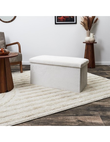 Coffre Banc Pliable Côtelé Scott Beige Home Deco Factory