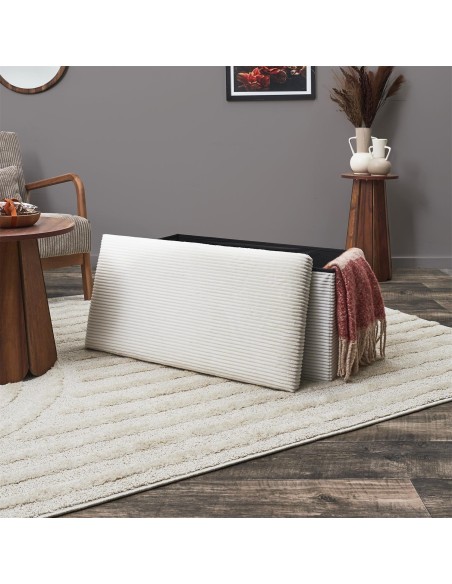 Coffre Banc Pliable Côtelé Scott Beige Home Deco Factory