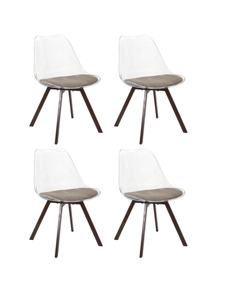 Lot De 4 Chaises Transparente Coussin Scott Taupe Home Deco Factory