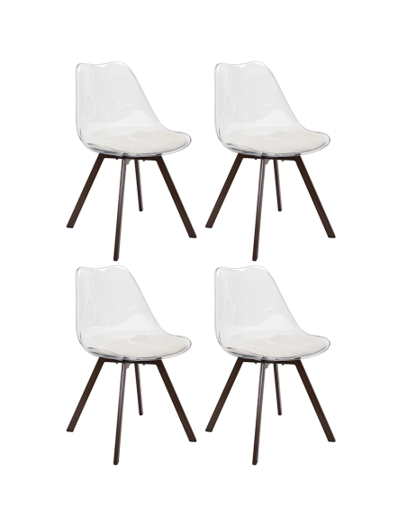 Lot De 4 Chaises Transparente Coussin Scott Beige Home Deco Factory