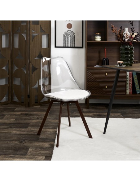 Lot De 4 Chaises Transparente Coussin Scott Beige Home Deco Factory