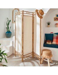 Lot De 2 Paravents En Bambou Et Tissu Kalel Beige Atmosphera 2