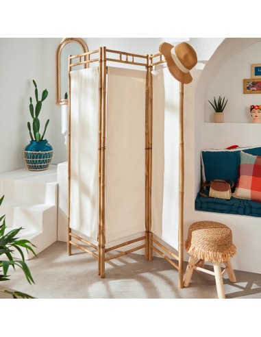 Lot De 2 Paravents En Bambou Et Tissu Kalel Beige Atmosphera