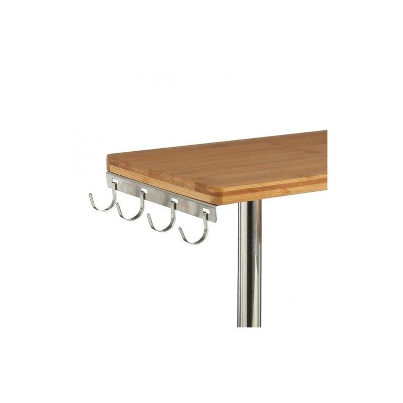 Etagère d\'angle en bambou et inox avec crochets