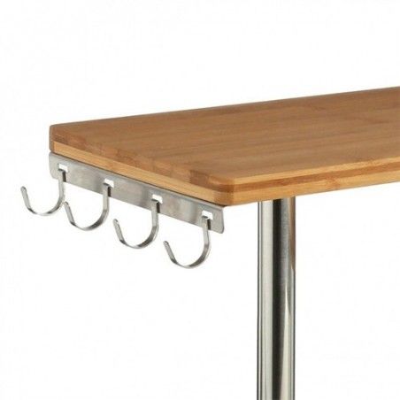 Etagère d\'angle en bambou et inox avec crochets