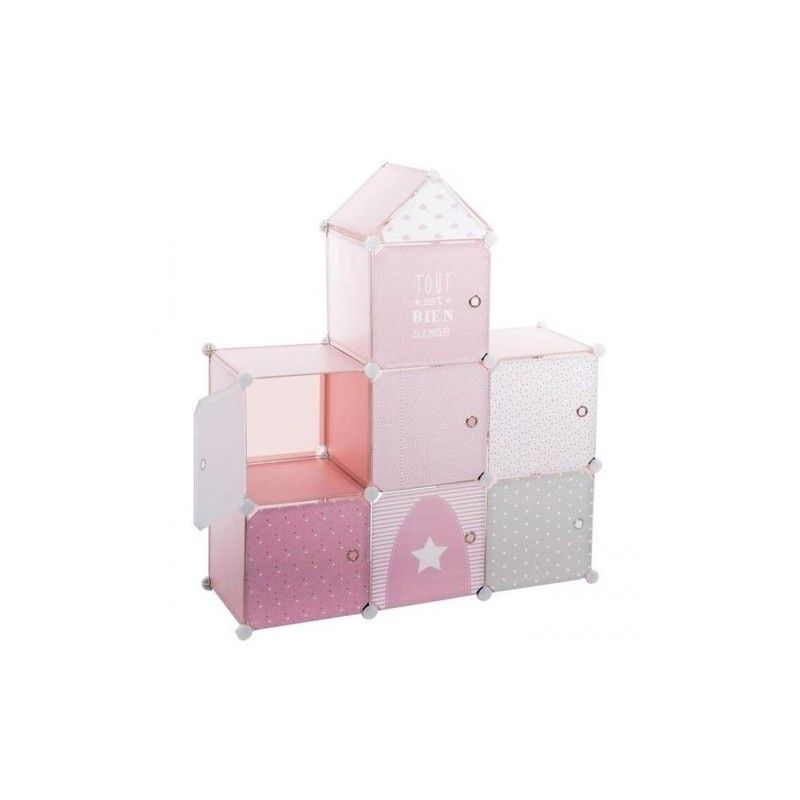 Meuble Chateau De Rangement Rose + 2 Rideaux Princesse Rose Noeud Brodé