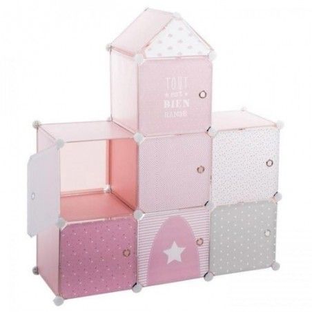 Meuble Chateau De Rangement Rose + 2 Rideaux Princesse Rose Noeud Brodé